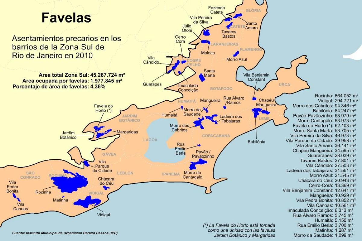 地図のファヴェーラ南ゾーンのリオデジャネイロ