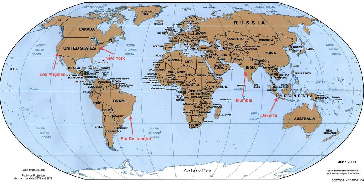 地図のリオデジャネイロに世界の