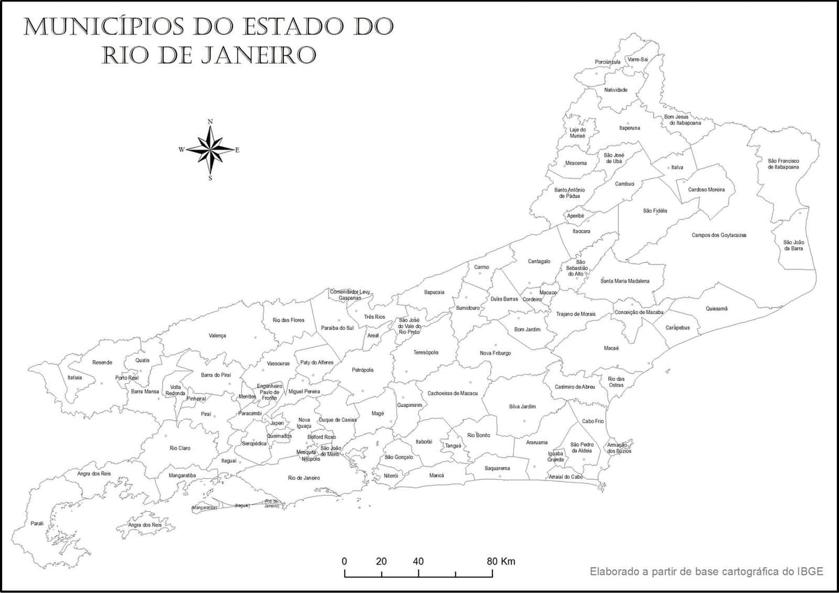 地図ブラジル-リオデジャネイロの黒と白