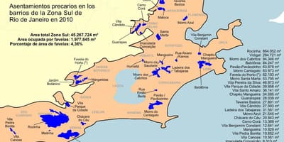 地図のファヴェーラ南ゾーンのリオデジャネイロ
